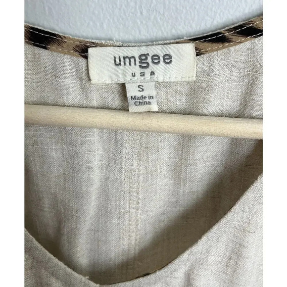 Umgee Animal Print Trim/Pockets Linen Blend Size Small Mini Shift Dress Women’s - Picture 5 of 9